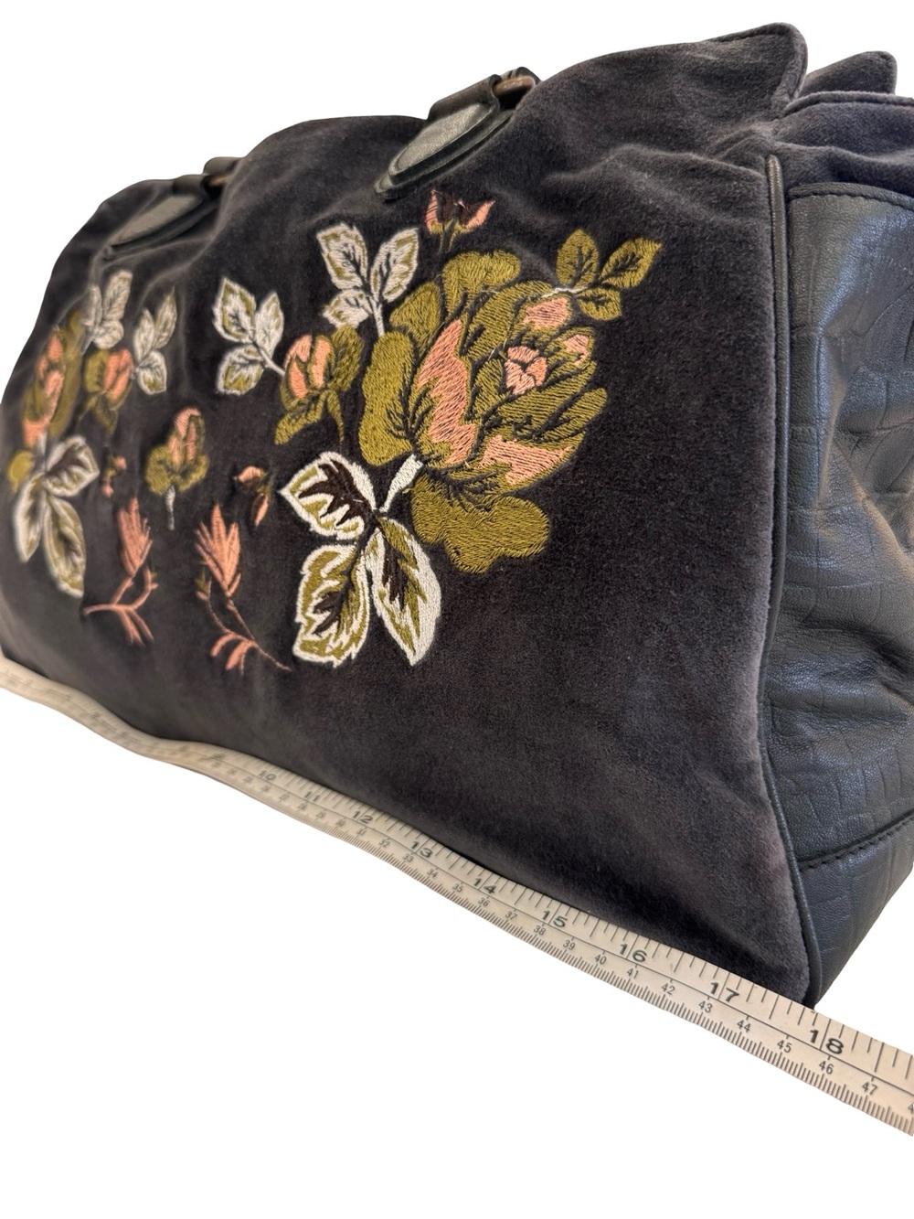 Free People Black Tote/ weekender bag with Pink and Gold Floral Embroidery - Picture 10 of 16